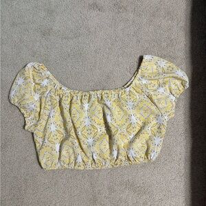 She + Sky Yellow Patterned Crop Top